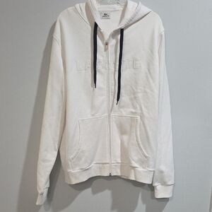Lacoste White Zip-Up Hoodie with Black Accents Sz6 (XL) Gentle Used